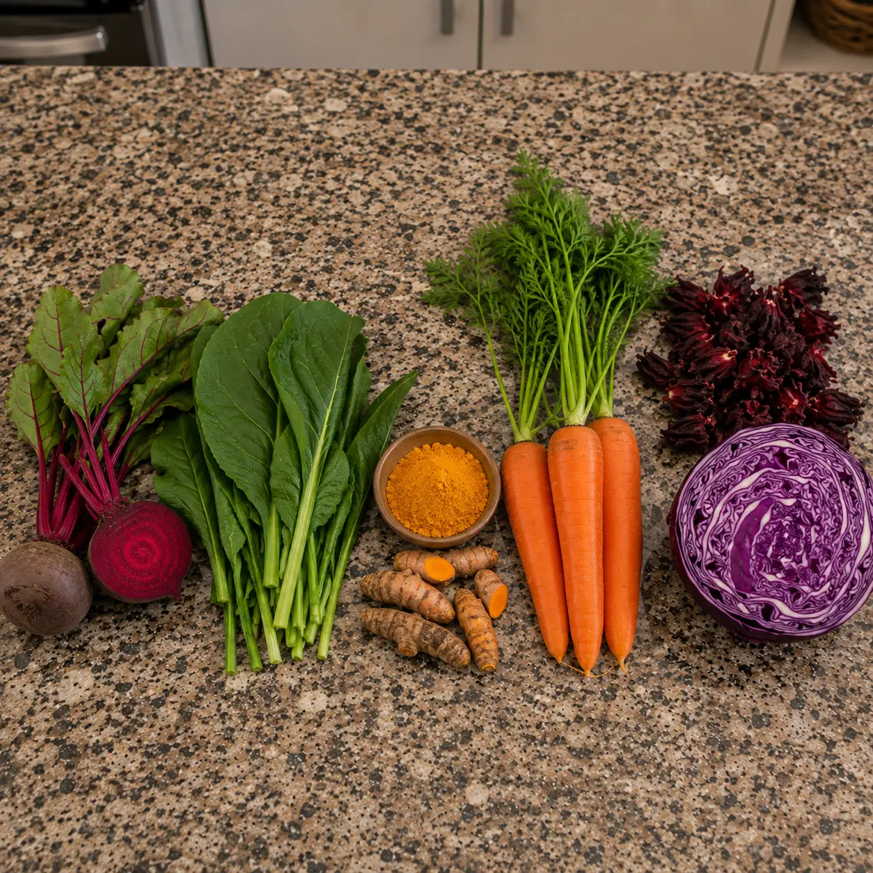 Ingredientes naturais usados para colorir a massa